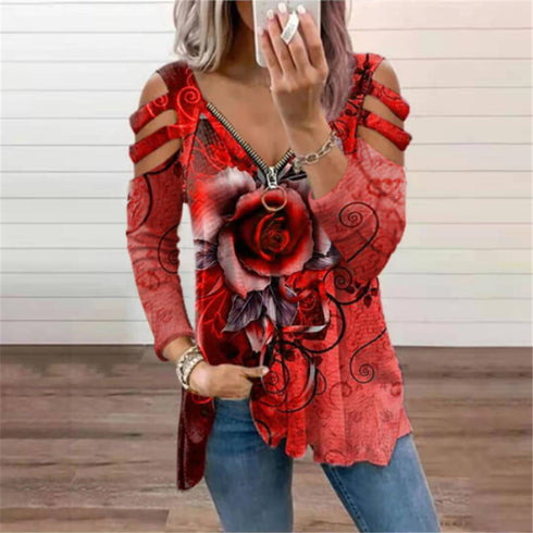 Plus Size Women's Stylish Rose Printed Sweatshirt