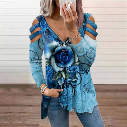 Plus Size Women's Stylish Rose Printed Sweatshirt