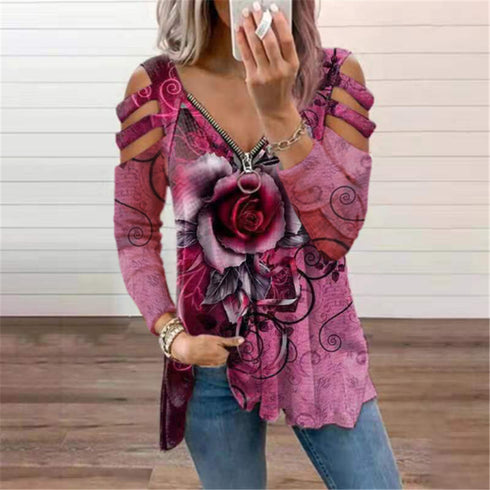 Plus Size Women's Stylish Rose Printed Sweatshirt