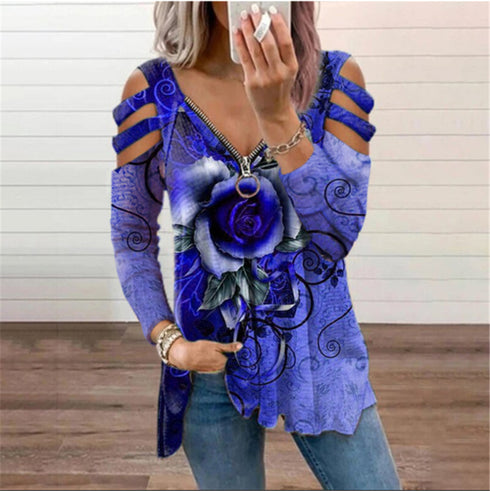Plus Size Women's Stylish Rose Printed Sweatshirt