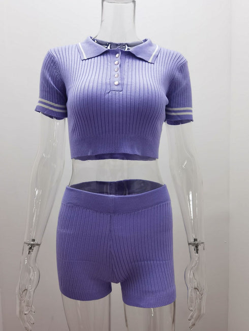 Plus Size Women's Sweaters Shorts Two Piece Outfits