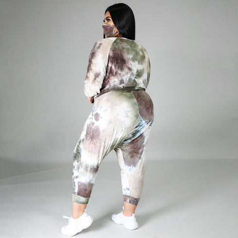 Plus Size Women's Tie-dye Print Two Piece Outfits