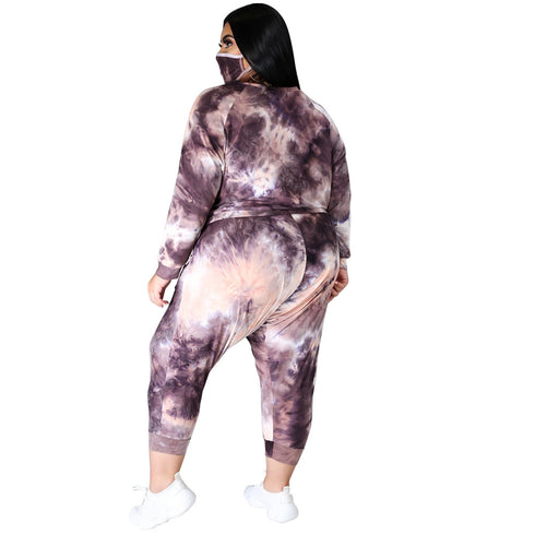 Plus Size Women's Tie-dye Print Two Piece Outfits
