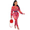 Plus Size Women's Zipper Printed Two Piece Outfits