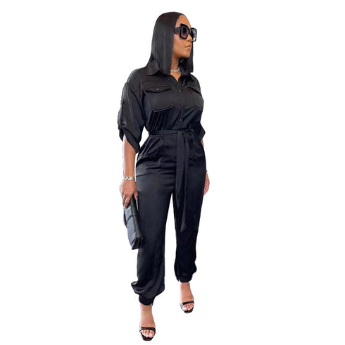 Pocket Cargo Short Sleeve Shirt Plus Size Women's Jumpsuit