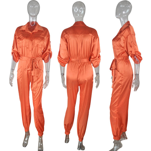 Pocket Cargo Short Sleeve Shirt Plus Size Women's Jumpsuit