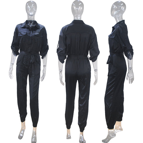 Pocket Cargo Short Sleeve Shirt Plus Size Women's Jumpsuit