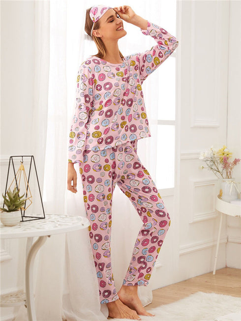 Print Sleepwear Women's Eye Patch Loungewear Pajama Sets