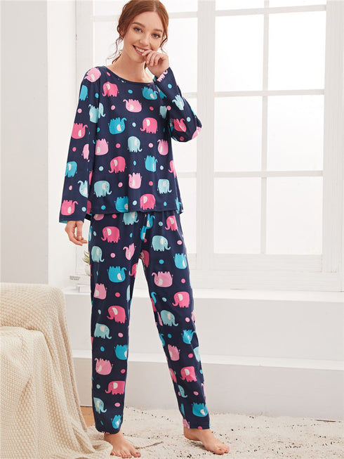 Print Sleepwear Women's Eye Patch Loungewear Pajama Sets