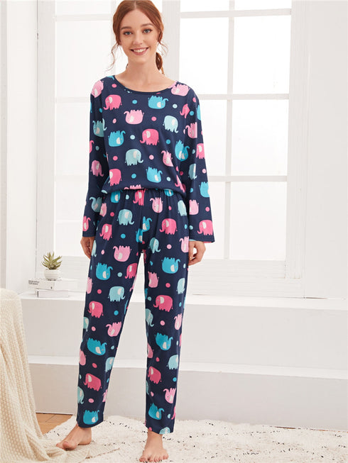 Print Sleepwear Women's Eye Patch Loungewear Pajama Sets