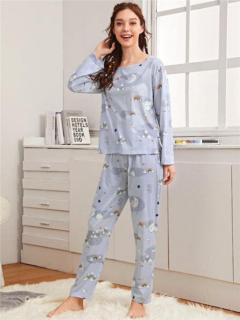 Print Sleepwear Women's Eye Patch Loungewear Pajama Sets