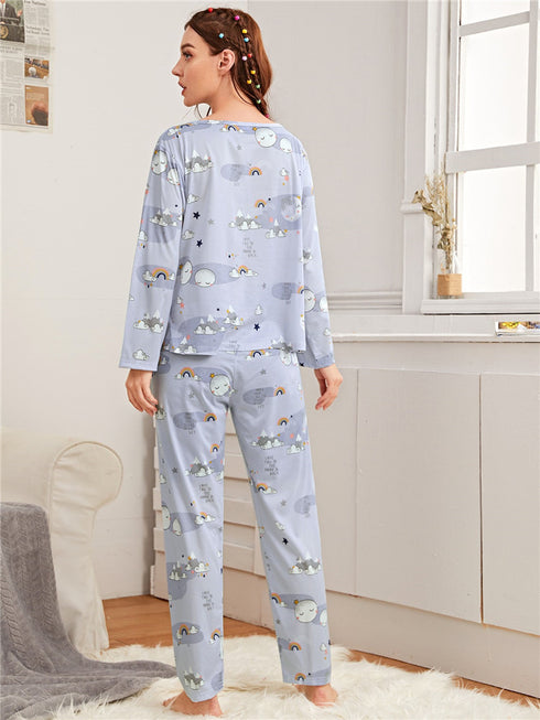 Print Sleepwear Women's Eye Patch Loungewear Pajama Sets