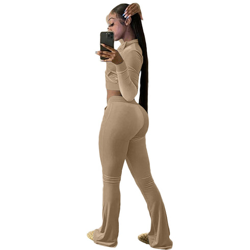 Pure Color Sexy Short Coat Women's Two Piece Outfits