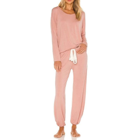 Pure Color Women's Round Collar Loungewear Pajama Sets