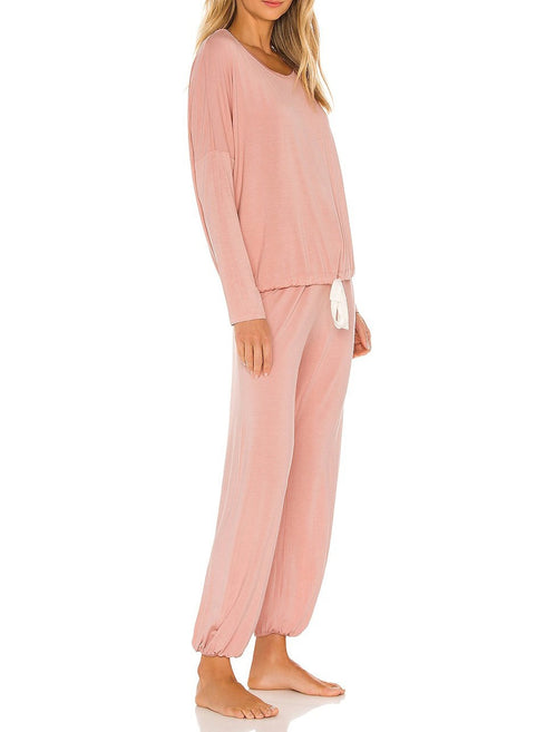 Pure Color Women's Round Collar Loungewear Pajama Sets