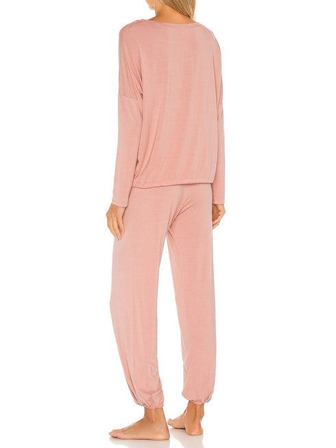Pure Color Women's Round Collar Loungewear Pajama Sets
