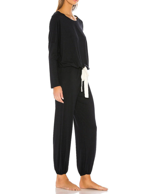 Pure Color Women's Round Collar Loungewear Pajama Sets