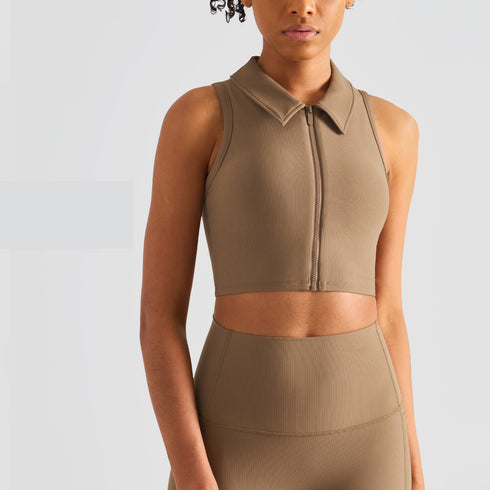 Running Sport Yoga Lapel Vest Women's Zipper Tank