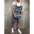 Men's Bib Overalls Shorts Jeans Sleeveless Ripped Denim Jumpsuit