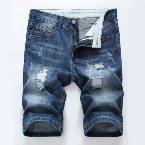 Mid Waist Men's Jean Shorts Casual Denim Shorts Ripped Jeans Shorts