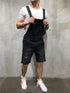 Men's Bib Overalls Ripped Denim Jumpsuit Romper Workout Shorts Jean