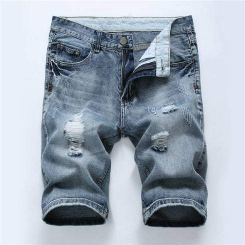 Mid Waist Men's Jean Shorts Casual Denim Shorts Ripped Jeans Shorts