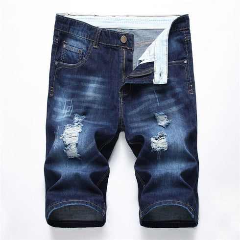 Mid Waist Men's Jean Shorts Casual Denim Shorts Ripped Jeans Shorts