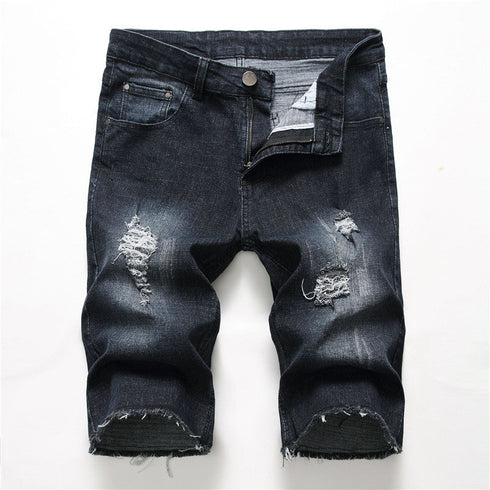 Basic Mid Waisted Men's Ripped Jeans Shorts Men's Jean Shorts