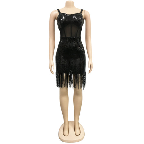 Sequins Tassels Women's Sexy Halter Nightclub Dresses