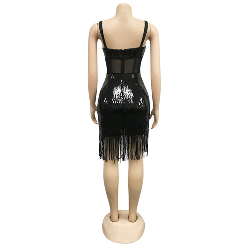 Sequins Tassels Women's Sexy Halter Nightclub Dresses