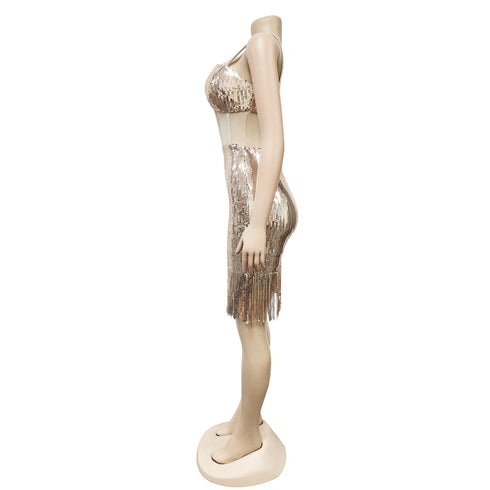 Sequins Tassels Women's Sexy Halter Nightclub Dresses