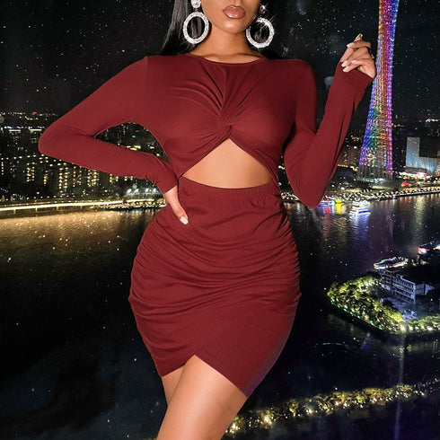 Sexy Crop Long Sleeve Party Bodycon Dress for Women