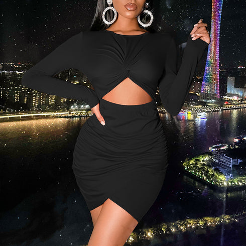Sexy Crop Long Sleeve Party Bodycon Dress for Women