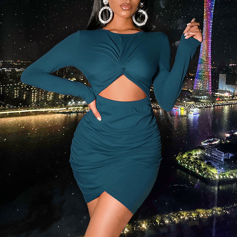 Sexy Crop Long Sleeve Party Bodycon Dress for Women