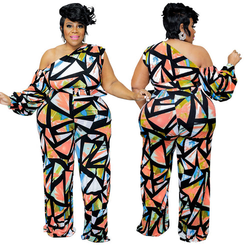 Sexy Diagonal Shoulder Women's Plus Size Jumpsuits