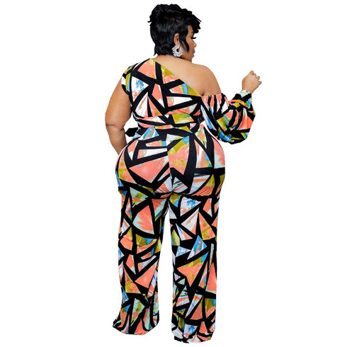 Sexy Diagonal Shoulder Women's Plus Size Jumpsuits