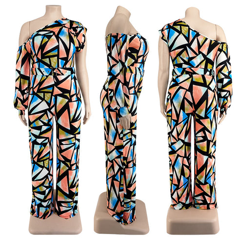 Sexy Diagonal Shoulder Women's Plus Size Jumpsuits
