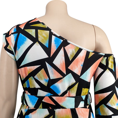 Sexy Diagonal Shoulder Women's Plus Size Jumpsuits