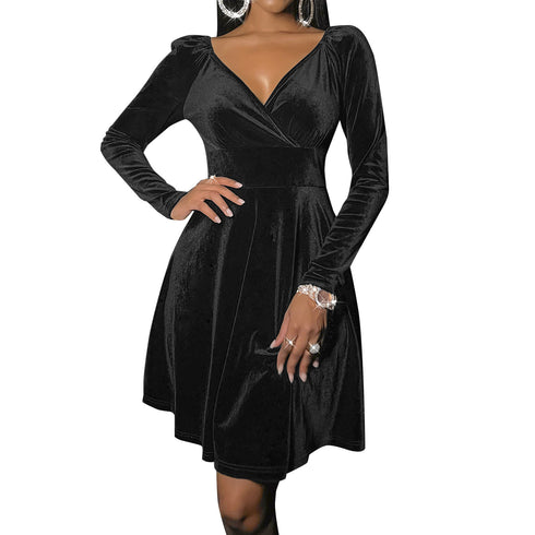 Sexy Dresses V Neck Women's Long Sleeve Fit Dress