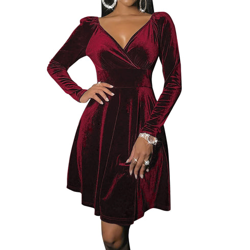 Sexy Dresses V Neck Women's Long Sleeve Fit Dress