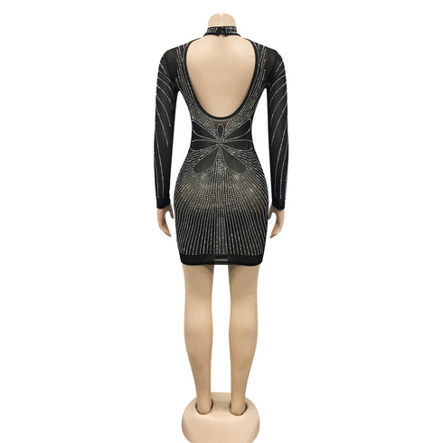 Sexy Hollow Out Dress Nightclub Women's Long Sleeve Dresses