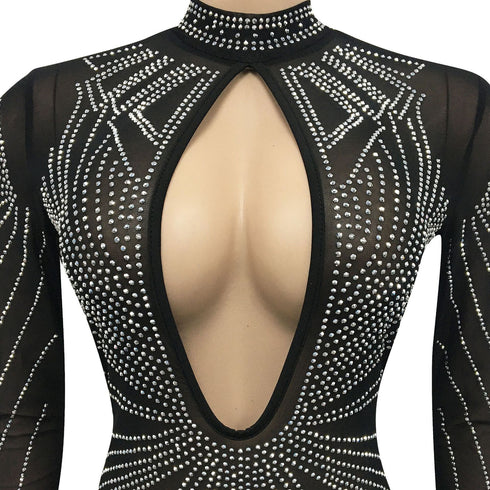 Sexy Hollow Out Dress Nightclub Women's Long Sleeve Dresses