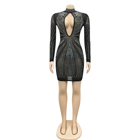 Sexy Hollow Out Dress Nightclub Women's Long Sleeve Dresses