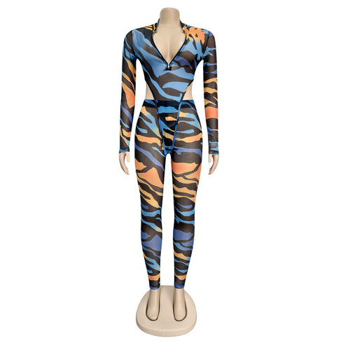 Sexy Mesh Print Women's Two Piece Outfits Sets