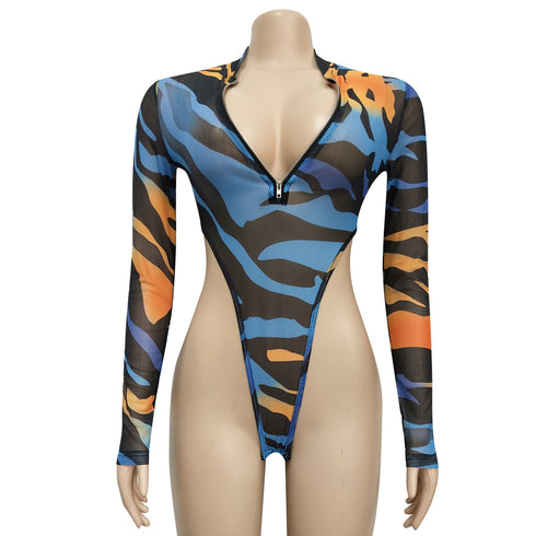 Sexy Mesh Print Women's Two Piece Outfits Sets