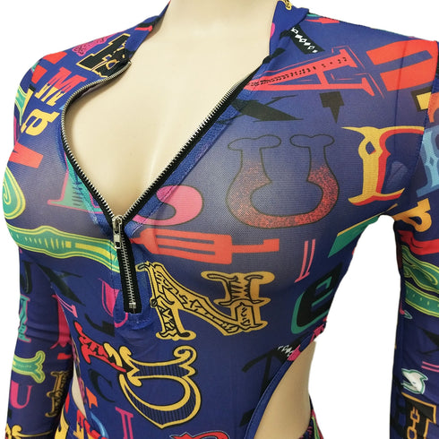 Sexy Mesh Print Women's Two Piece Outfits Sets