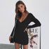 Sexy Slim Women's V-neck Long Sleeved Pleated Dress