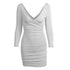 Sexy Slim Women's V-neck Long Sleeved Pleated Dress