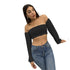Sexy Stylish Women's Long Sleeve Off Shoulder Crop Tops