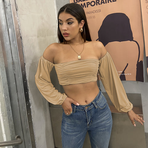 Sexy Stylish Women's Long Sleeve Off Shoulder Crop Tops